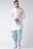 Off White Dupion Silk Embroidered Straight Cut Men's Kurta Dhoti