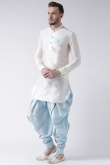 Off White Dupion Silk Embroidered Straight Cut Men's Kurta Dhoti