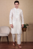 Off White Dupion Silk Embroidered Straight Cut Men's Kurta Pajama
