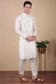 Off White Dupion Silk Embroidered Straight Cut Men's Kurta Pajama