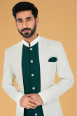 Off White Dupion Silk Jacket Style Men Sherwani