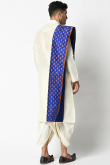 Off White Dupion Silk Men Plain Dhoti Kurta With Printed Dupatta