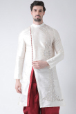 Off-White Dupion Silk Patch Embroidered Men's Kurta