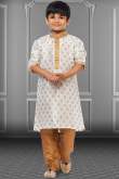 Off White Dupion Silk Straight Cut Kids Kurta Pajama