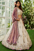 Off White Embroidered Silk Blend Lehenga For Wedding