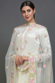 Off White Georgette Churidar Suit With Resham Work