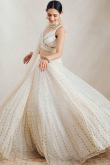 Off White Georgette Embroidered A Line Lehenga