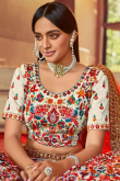 Off White Art Silk Embroidered Lehenga