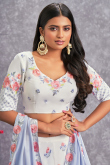 Off White Georgette Floral Sequins Embroidered Lehenga