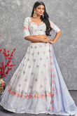 Off White Georgette Floral Sequins Embroidered Lehenga