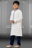 Thread Work Sangeet Men Kurta Pajama in Off White Georgette