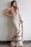 Ivory Georgette Sequins Embroidered Fancy Wedding Saree