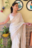 Off White Georgette Sequins Embroidered Saree For Sangeet 