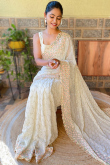 Off White Georgette Sequins Embroidered Saree For Sangeet 