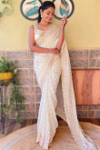 Off White Georgette Sequins Embroidered Saree For Sangeet 