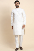 Off White Jacquard Weaved Thread Straight Cut Men's Kurta Pajama