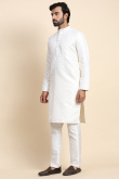 Off White Jacquard Weaved Thread Straight Cut Men's Kurta Pajama