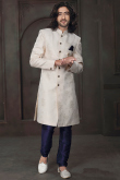 Off White Jacquard Woven Men Sherwani