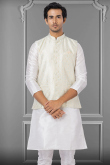 Off White Jacquard Traditional Men Waist Coat
