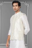Off White Jacquard Traditional Men Waist Coat