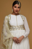 Off White Modest Wear Anarkali Suit In Soft Silk Fabric