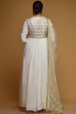 Off White Modest Wear Anarkali Suit In Soft Silk Fabric