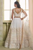 Off White Net Embroidered Flared Style Lehenga 