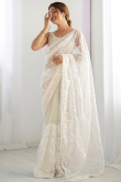 Off White Net Embroidered Light Weight Saree 