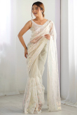 Off White Net Embroidered Light Weight Saree 