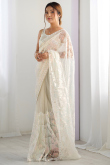Off White Net Embroidered Light Weight Saree 