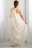 Off White Net Embroidered Light Weight Saree 
