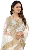Ivory Net Resham Embroidered Saree