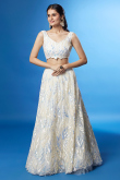 Off White Net Sequins Embroidered Flared Lehenga 