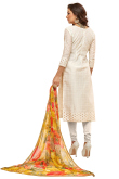 Ivory Patch Embroidered Cotton Straight Cut Churidar Suit 