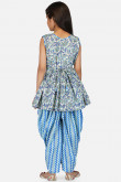 Off White Printed Frock Style Dholi Pant Girl Suit 
