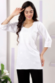 Off White Rayon Embroidered Short Kurti 