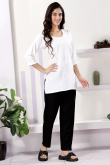 Off White Rayon Embroidered Short Kurti 