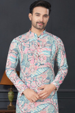 Off White Rayon Straight Cut Printed Men's Kurta Churidar