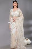 Ivory Sequins Embroidered Net Party Wear Saree 