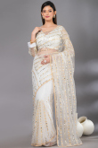 Ivory Sequins Embroidered Net Party Wear Saree 