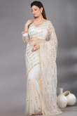 Ivory Sequins Embroidered Net Party Wear Saree 