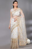 Ivory Sequins Embroidered Party Wear Net Saree 