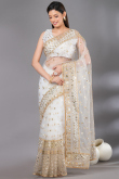 Ivory Sequins Embroidered Party Wear Net Saree 