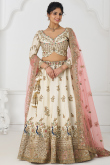 Off White Silk Blend Embroidered Flared Style Lehenga