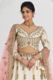 Off White Silk Blend Embroidered Flared Style Lehenga