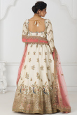 Off White Silk Blend Embroidered Flared Style Lehenga