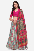 Off White Silk Printed A-Line Style Lehenga 