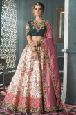 Ivory Silk Printed Panelled Lehenga