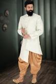 Off White Silk Straight Cut Men Sherwani