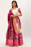 Off White Taffeta Silk Patola print Flared Lehnga 